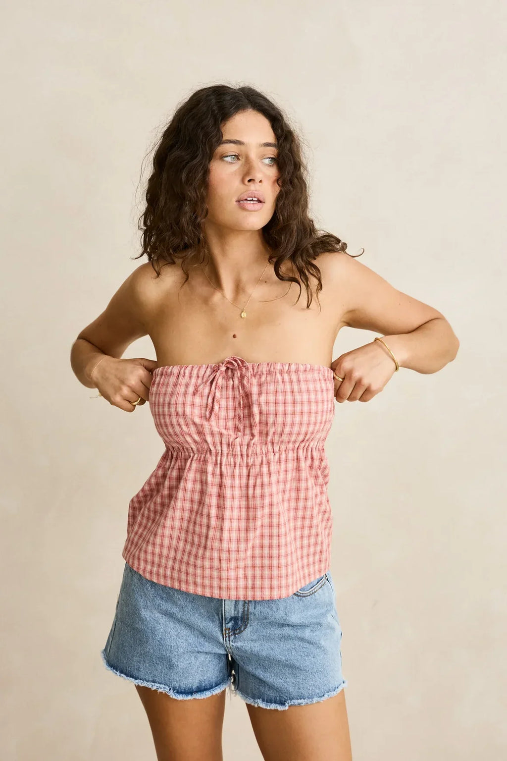 Kirra Check Strapless Top